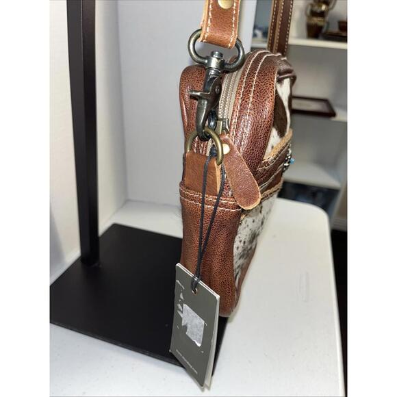 MYRA BAG Crossbody Hair On Hide Bag Brown Cream NWT Turquoise Concho - Picture 3 of 10